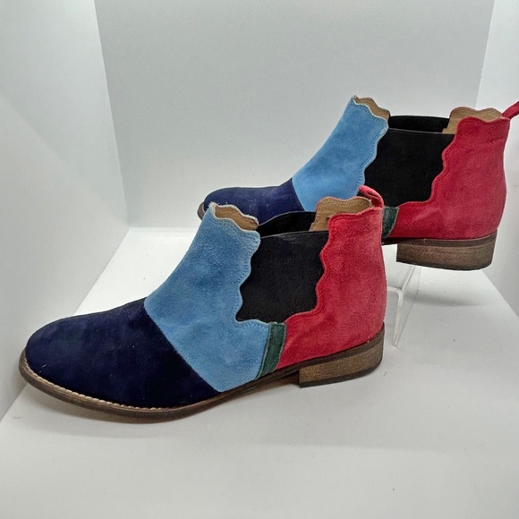 Anthropologie Patchwork Colourblock Chelsea Suede Boots, Size 39 - Picture 4 of 8